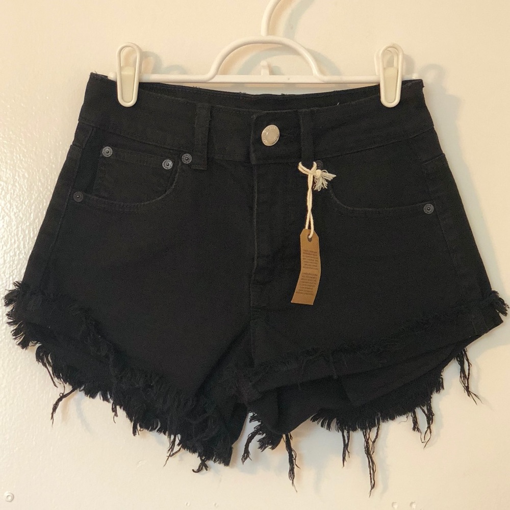 American Eagle Black Hi-Rise Festival Denim Shorts